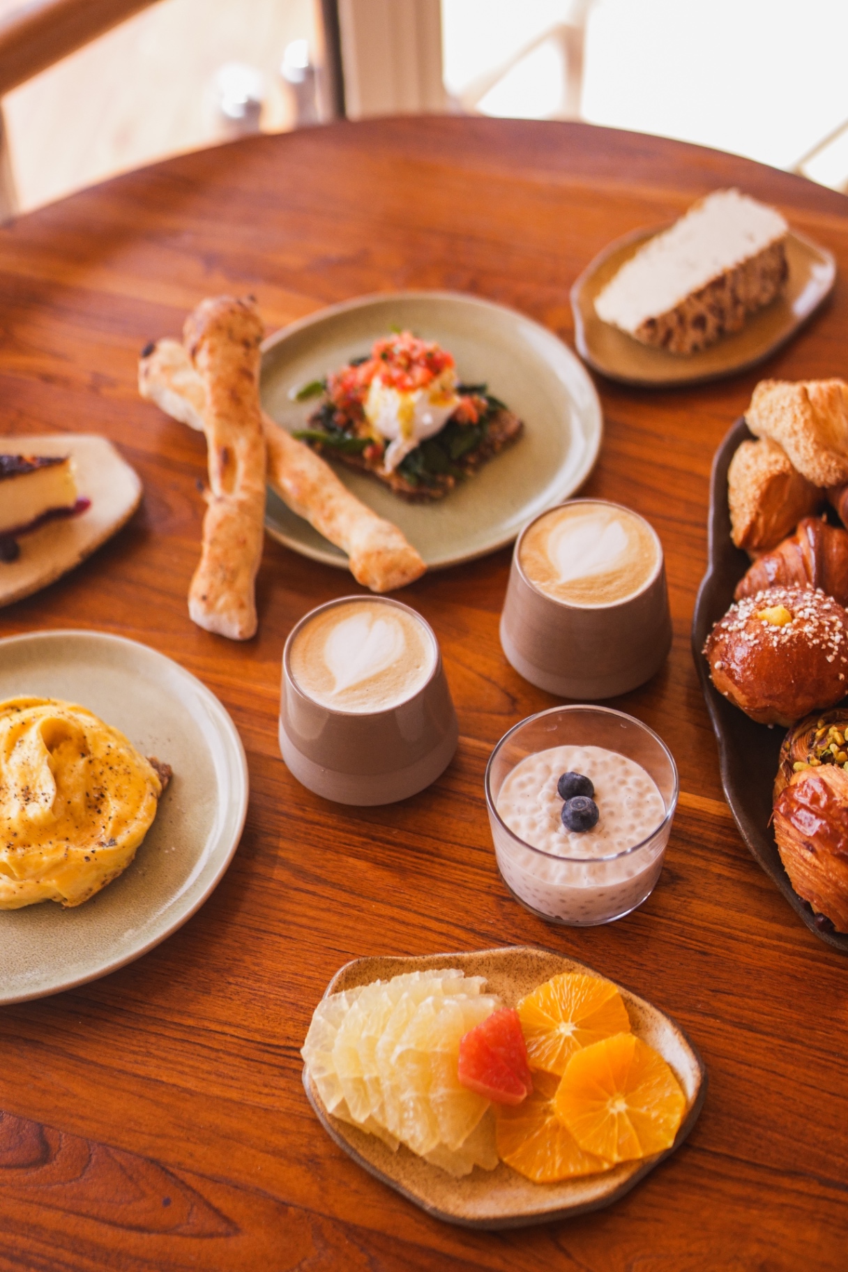 Breakfast spread photographed in warm natural light